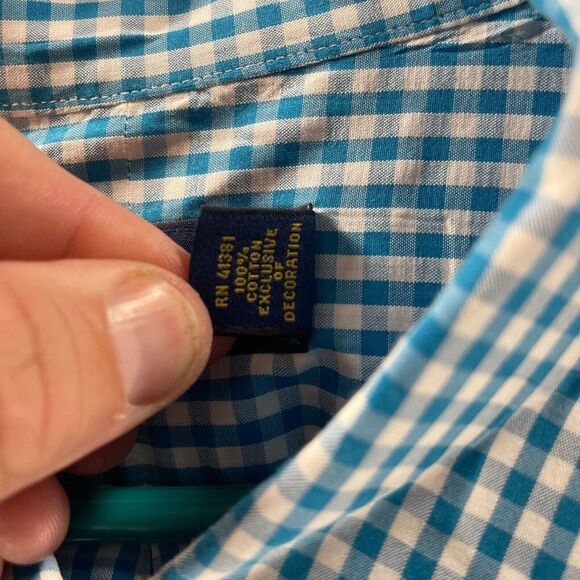 Ralph Lauren Shirt Adult 2XB Blue White Check Cotton Button Up Yellow Pony Logo - Picture 11 of 13